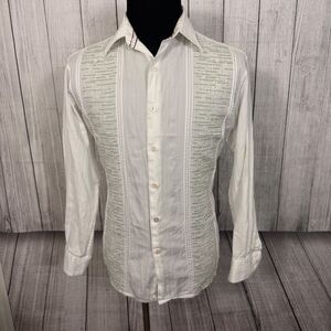 Tori Richard Men's Large White Cotton Long Sleeve Tropical Button Front Shirt